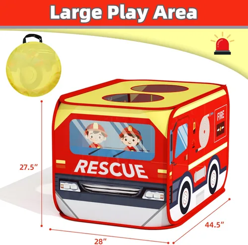 Vista 3 de KORIMEFA Tienda de campaña grande para camiones de bomberos para niños Rojo