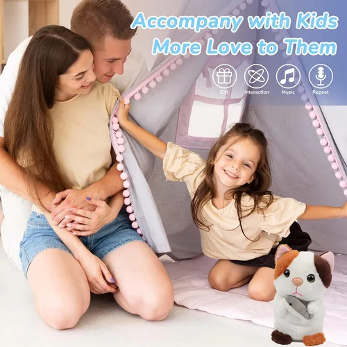 Vista 8 de Hopearl Gatito parlante repite lo que dices, gato con pez, juguete animado interactivo eléctrico, juguete de peluche para niños pequeños, 7 pulgadas