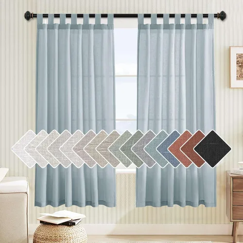 Vista 26 de Cortinas de lino para sala de estar, decoración para el hogar, con pestaña superior, privacidad añadida, ahorro de energía, filtro de luz