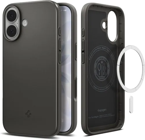 Vista 9 de Spigen Thin Fit MagFit Funda diseñada para iPhone 16 [Carcasa rígida] [Protección de grado militar] Compatible con MagSafe - Negro