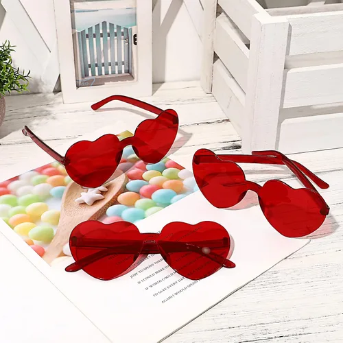 Vista 9 de ABOOFAN Gafas de sol en forma de corazón sin montura gafas de sol transparentes en forma de corazón sin montura gafas de sol de corazón rojo