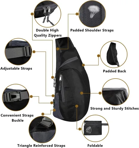 Vista 2 de Peicees Bandoleras para hombre y mujer, mochila de hombro, mini bolsa de día en el pecho, paquete de cuerpo cruzado pequeño
