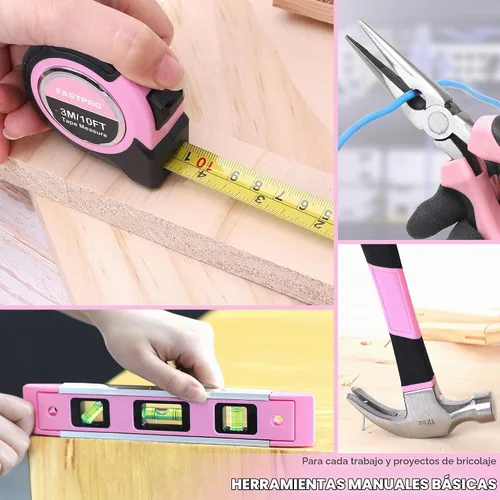 Vista 7 de FASTPRO Juego de herramientas para el hogar y taladro de iones de litio inalámbrico de 177 piezas de 20 V rosa con taladro en estuche