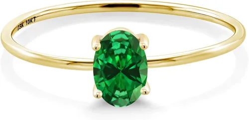 Vista 2 de Gem Stone King Anillo de compromiso de esmeralda simulada de oro amarillo de 10 quilates para mujer
