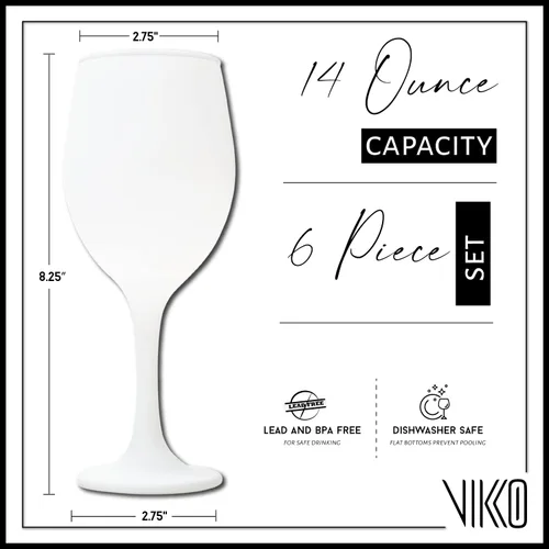 Vista 3 de Vikko Copas de vino blanco, copa de vino de 14 onzas, juego de 6 copas de vino con tallo blanco mate para vino tinto y blanco, copas de vino gruesas
