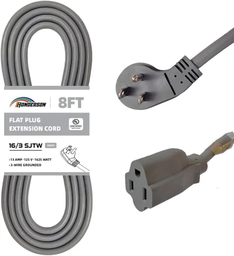 Vista 4 de Cable de extensión de enchufe plano para interiores, certificación UL, calibre 14, 3 pies, negro, 3 clavijas, resistente, cable de alimentación SJTW