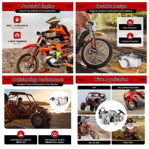 Vista 5 de Kit de motor, kit de motor de motor de 2 tiempos de 49 cc con tanque de combustible de 0.32 galones, motor de arranque refrigerado por aire, motor