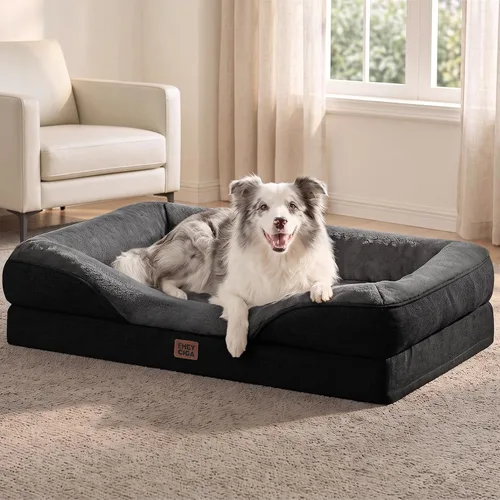 Vista 50 de EHEYCIGA Cama para perro de espuma viscoelástica para tamaño mediano, sofá ortopédico para perro con lados y forro impermeable, sofá cama lavable