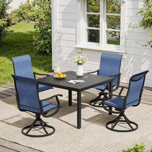 Vista 7 de VICLLAX Muebles pequeños de exterior de 3 piezas, 2 sillas giratorias de patio y mesa redonda pequeña para 2, sillas de carbón oscuro y negro