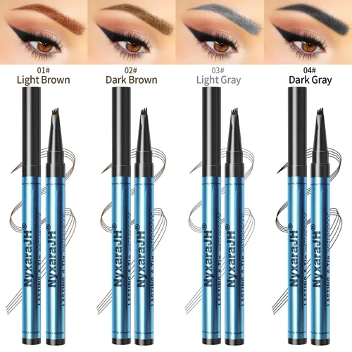Vista 7 de Lápiz profesional de cejas de 4 puntas, lápiz líquido impermeable para cejas, precisión de punta fina, larga duración, 0.0 fl oz (1 # marrón claro)
