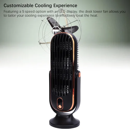 Vista 5 de Gonetre Ventilador de escritorio, ventilador de torre USB, enfriador de aire portátil, ventilador vertical, 5 velocidades, motor sin escobillas