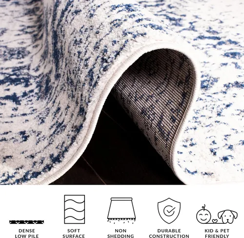 Vista 8 de SAFAVIEH Madison Collection - Alfombra de área cuadrada de 4 pies, color crema y azul marino, diseño desgastado de medallón de copo de nieve,