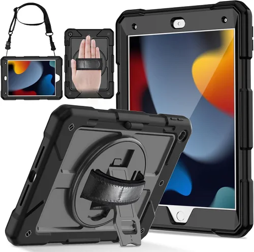 Vista 10 de LTROP Funda para iPad de 9ª/8ª/7ª generación (2021/2020/2019), Funda para iPad de 10.2" a prueba de golpes con correa para el hombro, soporte