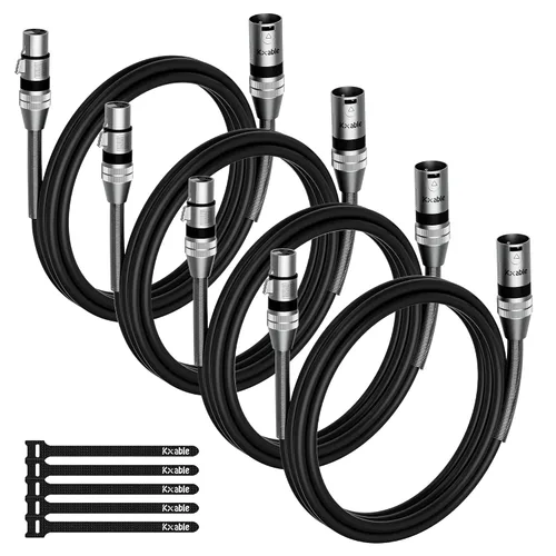 Vista 11 de Paquete de 2 cables de iluminación de escenario DMX de 4 pies, cable XLR macho a hembra de 3 pines, compatible con conexión de audio de micrófono