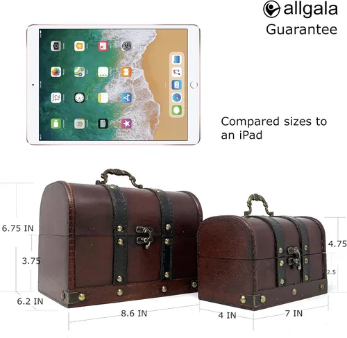 Vista 2 de Allgala Caja de recuerdo del tesoro de madera antigua mediana 2-PC Set-HD90206