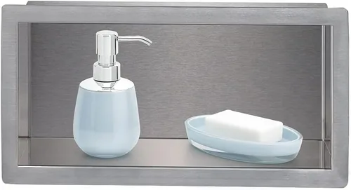 Vista 13 de Nicho de ducha de acero inoxidable cepillado de 12 x 6 pulgadas, organizador de ducha empotrado, inserto de estante de baño para instalación