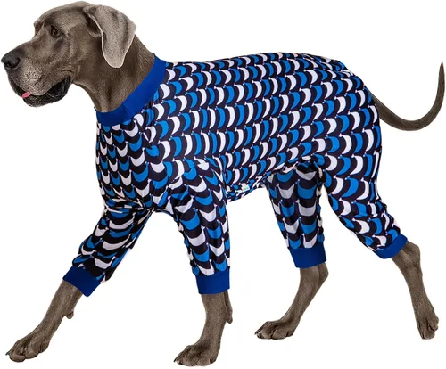 Vista 17 de LovinPet Mono grande para perros, camisas elásticas de algodón con estampado de animales, ropa completa para perros perfecta para evitar que lamen