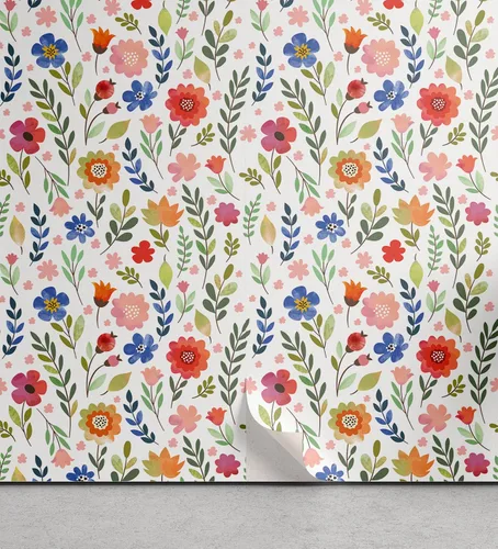 Vista 28 de Ambesonne Papel tapiz despegable y adhesivo con patrón de esquí para el hogar, personas esquiando en colores pastel continuos en la pista, árboles
