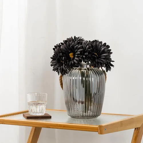 Vista 4 de TOPIA Margaritas africanas artificiales, margaritas africanas, flores de seda, gerberas artificiales, paquete de 10 unidades (negro)