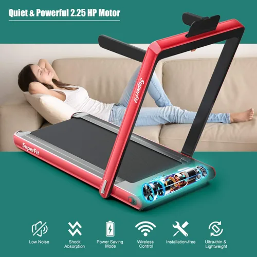 Vista 8 de GYMAX Caminadora Compacta, Caminadora Plegable de Doble Pantalla de 2.25HP para el Hogar con Control Remoto/Aplicación Inteligente, Caminadora