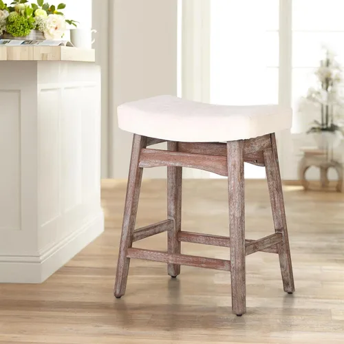 Vista 3 de Taburetes de altura para mostrador Sophia & William, taburetes de 24" con patas de madera maciza, taburetes de altura de mostrador tapizados en tela