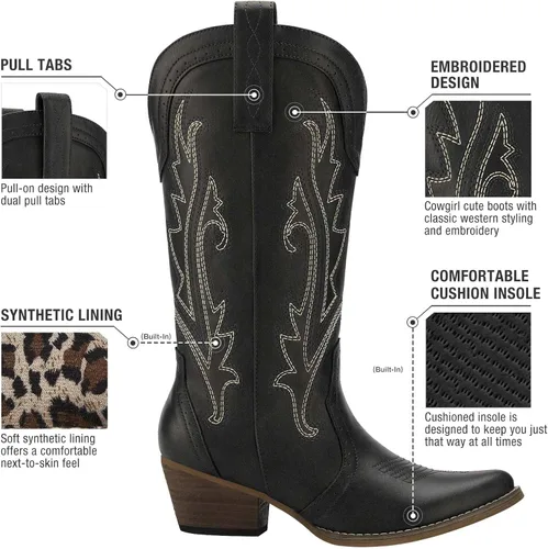 Vista 3 de HISEA - Botas vaqueras Rollda para mujer, con punta alargada y de estilo del lejano oeste
