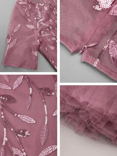 Vista 5 de Ever-Pretty Vestido de noche maxi de sirena bordado de manga corta con lentejuelas de talla grande para mujer 07707-PZUSA