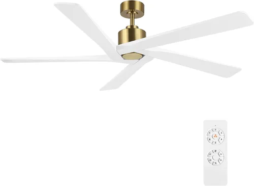 Vista 11 de WINGBO - Ventilador de techo DC de 48" sin luz - 5 aspas de madera maciza talladas, motor DC reversible de 6 velocidades, ventilador de techo sin