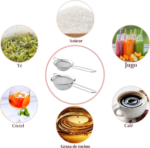 Vista 4 de Paquete de 2 coladores de malla fina, mini colador de acero inoxidable con asa para cocina, tamices de metal para colar té, matcha, cóctel, jugo