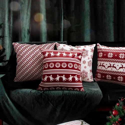 Vista 9 de BEDSUM Funda de almohada cuadrada decorativa suave de terciopelo, funda de cojín con patrón de cascabeles rojos y blancos, para decoración