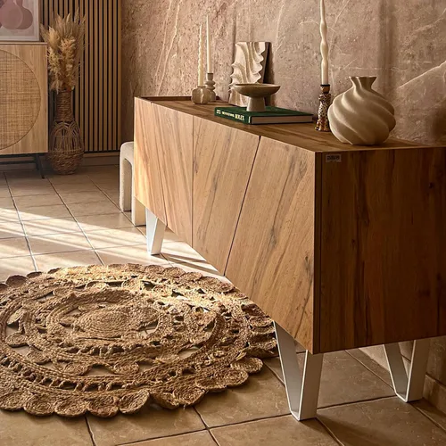 Vista 6 de Mobili Fiver, Emma - Aparador de 4 puertas con patas blancas, roble rústico, fabricado en Italia Madera rústica con patas blancas