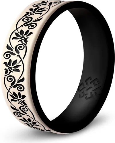 Vista 20 de Anillo de silicona Knot Theory en Filigrana, Floral, Corazones o Laurel - Banda de boda de silicona grabada de doble capa, para actividades