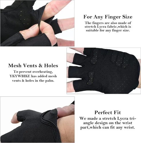 Vista 2 de YKYWBIKE Guantes de ciclismo para hombres y mujeres, guantes de bicicleta transpirables, guantes deportivos acolchados antideslizantes, guantes