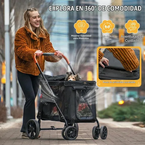 Vista 4 de CANINE CANYON Scout - Cochecito para mascotas, diseño de 4 ruedas para perros pequeños/medianos, plegable con un botón, ventanas y persianas de Negro