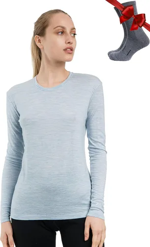 Vista 16 de 100% lana merino capa base mujer - camisa térmica de manga larga con 165 gris carbón
