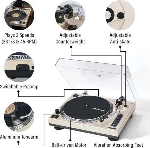 Vista 2 de Crosley KT100BT-CP - Sistema estéreo de tocadiscos Bluetooth con altavoces, champán