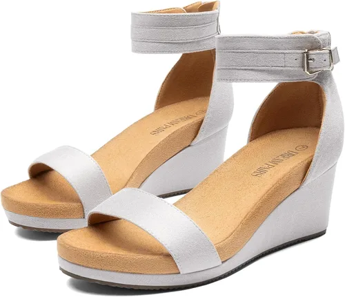 Vista 9 de Dream Pairs Sandalias de plataforma, con cuña y correa al tobillo, con hebilla y punta abierta, para mujer Negro