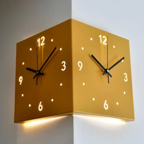 Vista 14 de KYOFIS Reloj de pared Corne de doble cara, reloj de pared de esquina luminoso con sensor con escala numeral, funciona con pilas, reloj de pared Azul