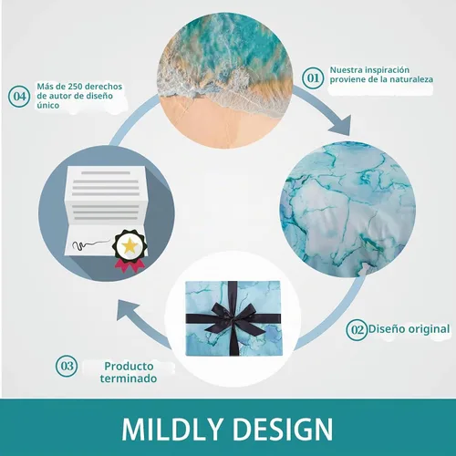 Vista 4 de MILDLY Juego de funda nórdica floral de mármol azul y verde acuarela 3