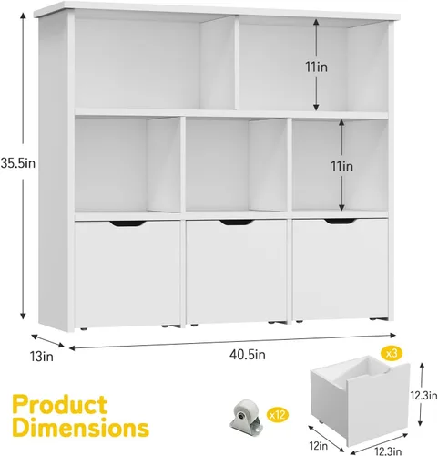 Vista 2 de Teckid Estantería para niños y almacenamiento de juguetes, organizador de juguetes con 3 contenedores móviles y 5 cubos abiertos, almacenamiento