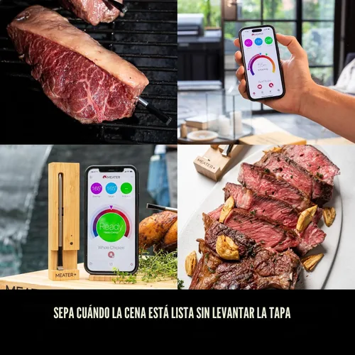 Vista 4 de MEATER Plus: Termómetro digital inalámbrico inteligente Bluetooth para carne, edición limitada, grabado King of the Grill, color azúcar moreno