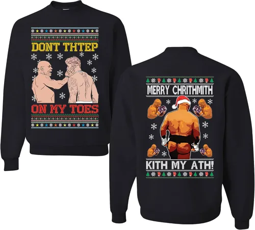 Vista 35 de wild custom apparel Merry Chrithmith Kith My Ath suéter feo de Navidad divertido con cuello redondo sudadera Negro