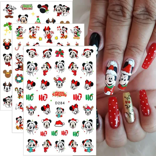 Vista 2 de 12 hojas de calcomanías navideñas para uñas para arte de uñas, lindas calcomanías para uñas de lindos dibujos animados de copos de nieve, diseño