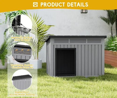 Vista 3 de Fancyango Casa para perros para uso en interiores y exteriores, techo resistente a la intemperie y suelo extraíble, se adapta a perros pequeños a