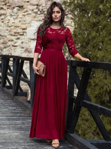 Vista 3 de Miusol Vestido largo formal de dama de honor con encaje floral y manga 34 para mujer