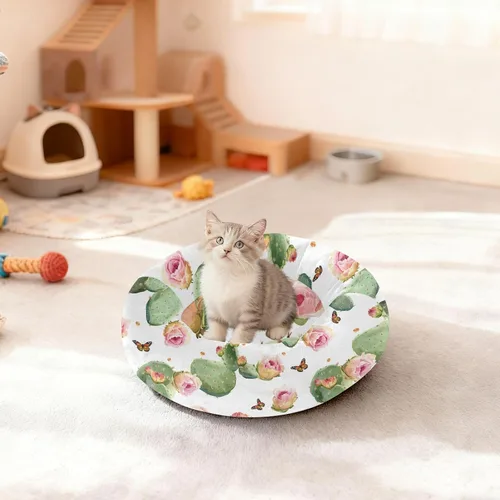 Vista 3 de Wudan Pet Cat Beds Relieve Stress Fluffy Dog & Cat Cushion for Small Size Pets Sleeping XS Beauty Prickly Pear Fruit White