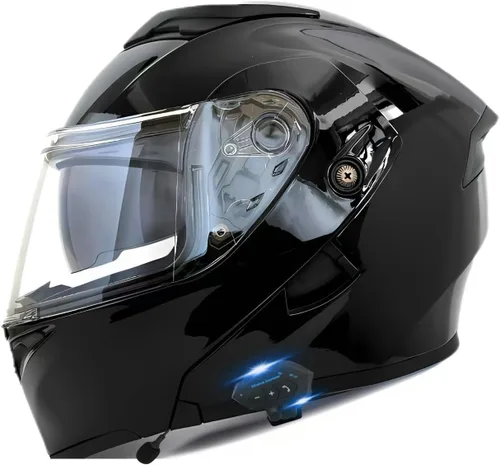Vista 3 de Casco de motocicleta con Bluetooth, casco modular de motocicleta con Bluetooth, aprobado por DOT, doble visera, abatible, con Bluetooth, casco