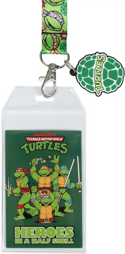 Vista 2 de Teenage Mutant Ninja Turtles Heroes in a Halfshell - Cordón de 22 pulgadas con dije de concha y funda de identificación transparente