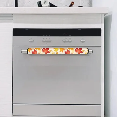 Vista 4 de 2 fundas para manijas de refrigerador, decoración otoñal, hojas de arce, fundas para manijas de puerta de nevera, lavables a máquina, microondas