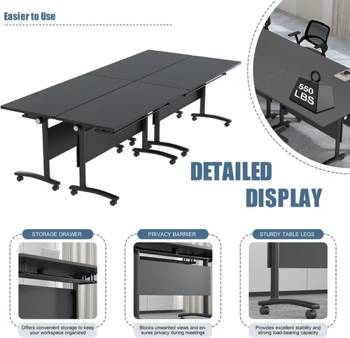 Vista 8 de Paquete de 4 mesas de conferencias plegables, mesa de entrenamiento modular Gris hierro profundo